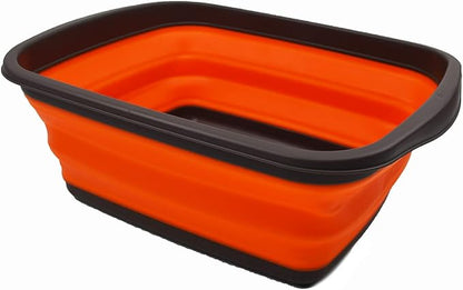 SAMMART 10L (2.6 Gallons) Collapsible Tub - Foldable Dish Tub - Portable Washing Basin - Space Saving Plastic Washtub (Brown/Orange, 1)