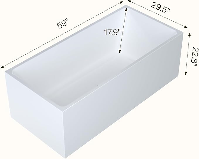 59" Freestanding Bathtub，Acrylic Deep Soak Tub, Glossy White, Easy Install with Overflow & Drain