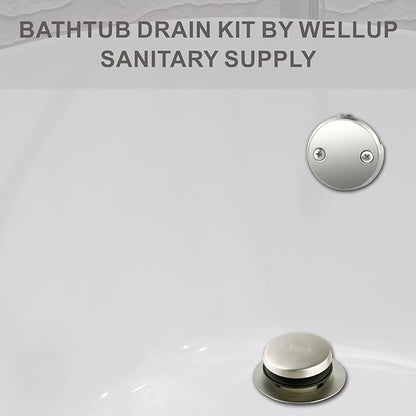 Tip Toe Bathtub Tub Drain Conversion Kit Assembly, Wellup Tub Drain Trim Kit with Two Hole Overflow Faceplate, Brushed Nickel