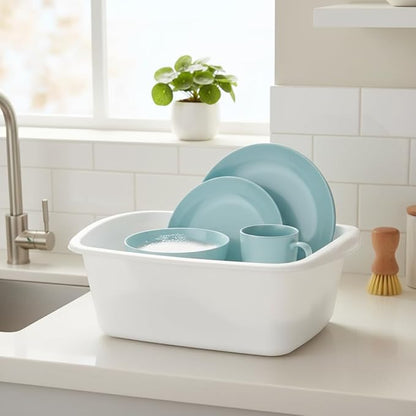 Tribello 2-Pack Dish Pans for Kitchen Sink, Plastic Tub Dishpan Wash Basin and Foot Bath for Soaking Feet, Wash Bucket for Washing and Storage Cleaning Supplies - 12 Quarts - Heavy Duty - (White)