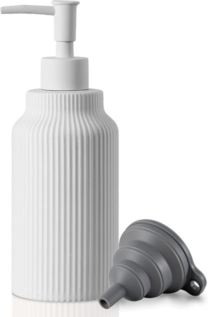 Modern Ceramic Soap Dispenser for Bathroom，14oz Ceramic Soft Touch Hand Lotion Dispenser with Pump，Liquid soap Dispenser for Kitchen Rubber Paint (White)
