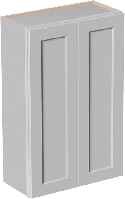 27 Inch Medicine Cabinet Wall Mounted, Solid Wood Over The Toilet Storage Cabinet, Bathroom Organizer Cabinets with 2 Door & 3 Shelves, Easy to Assemble for Laundry Room, Kitchen, Garage - Light Gray