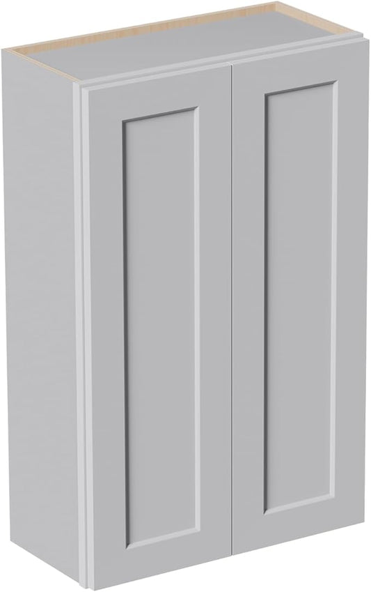 27 Inch Medicine Cabinet Wall Mounted, Solid Wood Over The Toilet Storage Cabinet, Bathroom Organizer Cabinets with 2 Door & 3 Shelves, Easy to Assemble for Laundry Room, Kitchen, Garage - Light Gray