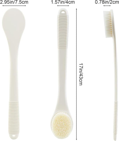 Back Scrubber for Shower, Shower Body Brush for Cleaning with Long Handle for Showering, 17 Inch Back Washer Exfoliator for Shower Men Women with Non-Slip Handle, Adhesive Hook (Cream White)