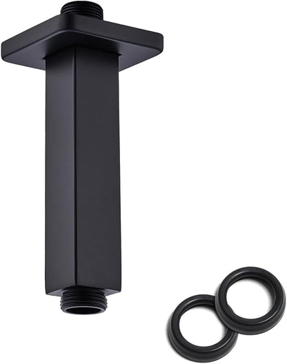 4 Inch Shower Arm with Flange, Ceiling Mounted Square Shower Head Extension Arm, 1/2 NPT Straight Arm for Rain Shower Head, Stainless Steel Shower Head Extension Replacement Pipe Arm,Matte Black