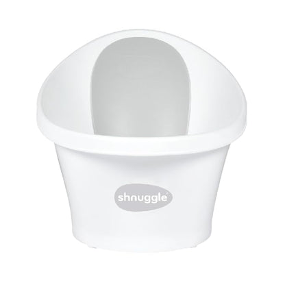 Shnuggle Newborn Baby Bath | Built in Support Bump and Soft Backrest | Suitable from Newborn | Bath Seat Support Includes Plug | White with Grey Backrest