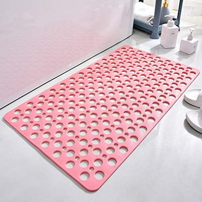 Casa and Beyond Shower Mat,Non Slip Bath Mat and Shower Mat with Suction Cups and Drain Holes,Bathroom Mat Easy to Clean Soft Machine Washable,Bathtub Mat Easy Dry&Cut (Pink,17" x 30"(Rectangular))