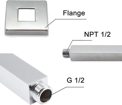 Chrome Shower Arm, 4 inch, Ceiling Mount Square Straight Shower Extension Arm with Flange