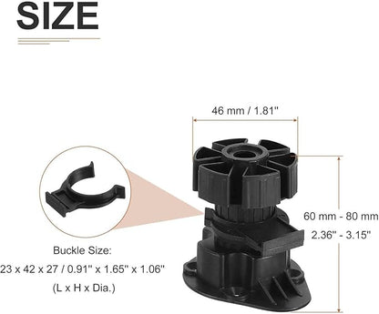 60x46mm(LxW) Adjustable Leveling Feet - 4Pack- Good for Furniture - Leveler Support Frame Replacement Legs - Black