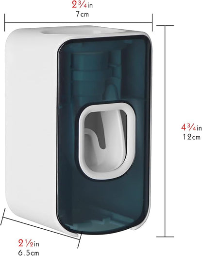 2 Slot Toothbrush Holder and Toothpaste Dispenser Wall Mounted, Automatic Toothpaste Squeezer, 2 in 1 Tooth Brush Toothpaste Organizer for Shower (Blue)