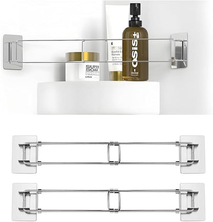 RV Shower Corner Storage Bar, RV/Camper/Travel Trailer Bathroom Corner Stainless Steel Storage Bar, 7.8~13.4in Adjustable (2 Pack)