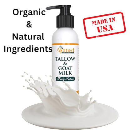 Tallow & Goat Milk Body Lotion for Sensitive Skin, Organic moisturizing Lotion - Soothes Dry skin, Goat Milk face and body Moisturizer - Handmade Tallow for skin cream (8 OZ, Oatmeal & Honey)