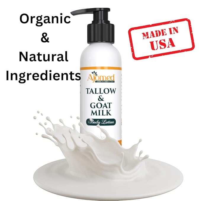Tallow & Goat Milk Body Lotion for Sensitive Skin, Organic moisturizing Lotion - Soothes Dry skin, Goat Milk face and body Moisturizer - Handmade Tallow for skin cream (8 OZ, UNSCENTED)