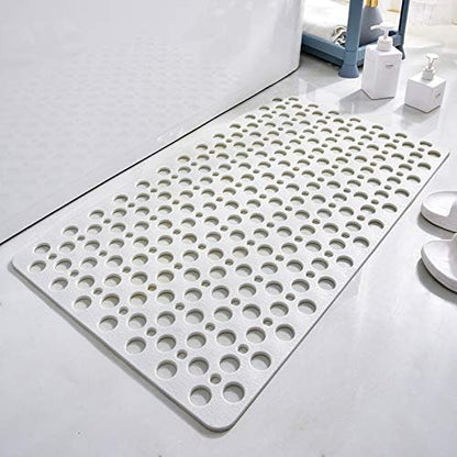 Casa and Beyond Shower Mat,Non Slip Bath Mat and Shower Mat with Suction Cups and Drain Holes,Bathroom Mat Easy to Clean Soft Machine Washable,Bathtub Mat Easy Dry&Cut (White,35" x 24"(Rectangular))