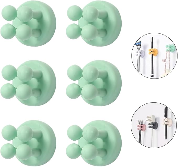 Silicone Toothbrush Holders for Bathrooms - 6 Pcs Green Wall Mounted Shower Razor Holder