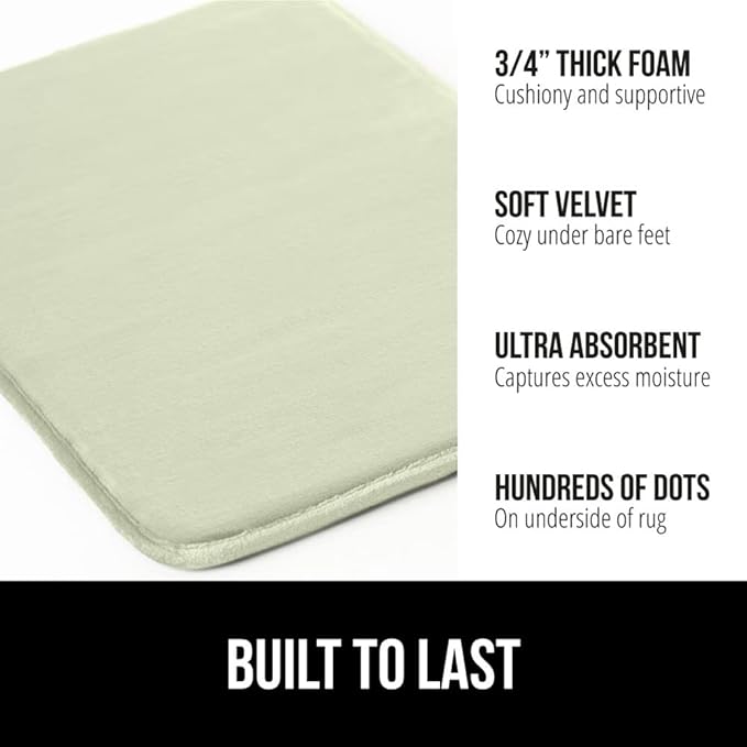 GORILLA GRIP Memory Foam Bath Mat, Soft Absorbent Velvet Bathroom Mats, Durable Dots on Underside, Machine Washable Bathmat, Carpet Rug Room Decor for Shower Tub Floor RV, 36x24 Rugs, Sage