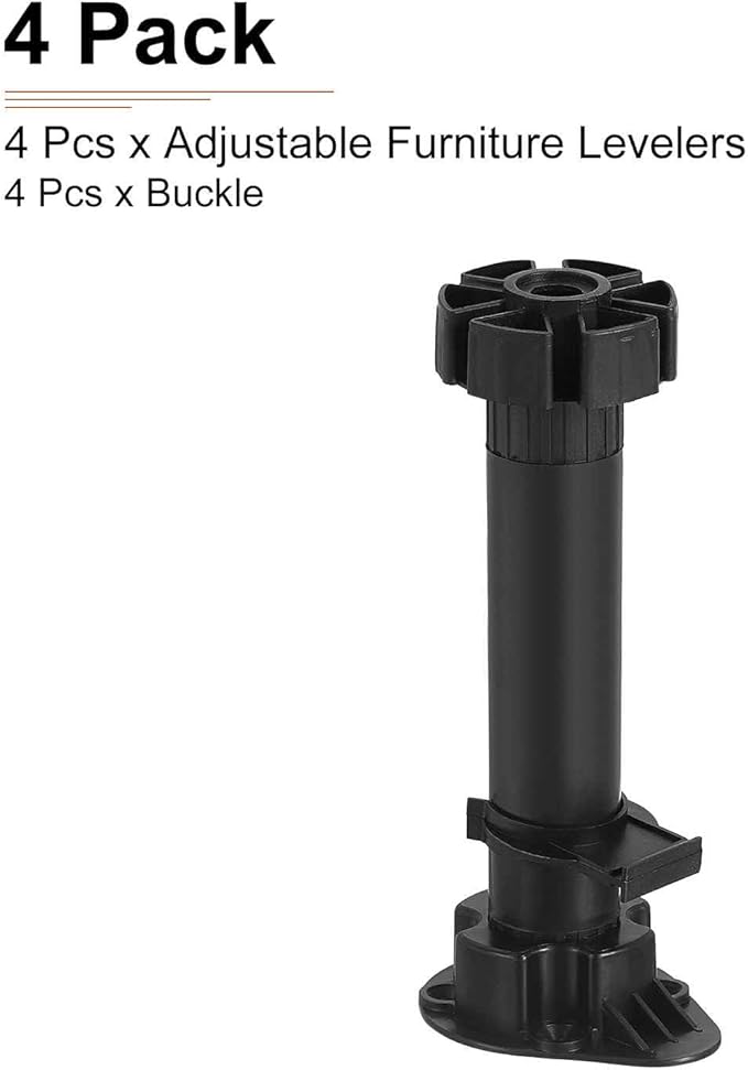 150x46mm(LxW) Adjustable Leveling Feet - 4Pack- Good for Furniture - Leveler Support Frame Replacement Legs - Black
