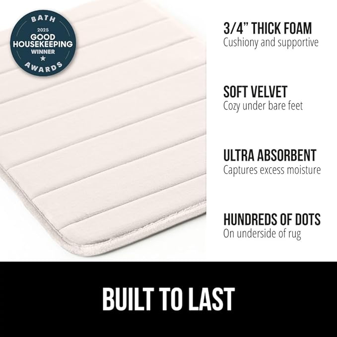 GORILLA GRIP Memory Foam Bath Mat, Soft Absorbent US Designed Bathroom Rug, Gripping Dots Machine Washable Bathmat, Cushioned Floor Mats, Shower Sink Rugs Room Décor Accessories, 30x20 Cream
