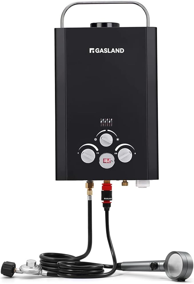 GASLAND BE158B CSA Certified Portable Tankless Water Heater – Features Digital Display & Multi-Protection, 1.58 GPM Propane Hot Water for Outdoor & Mobile Use – Black
