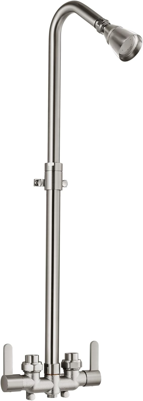 Aolemi Outdoor Shower Fixtures Outdoor Shower Kit Faucet System 3 Inch Center 2 Handle Exposed Shower with Brass Mix Valve with Adjustable Bar Pipe Upward Brushed Nickel