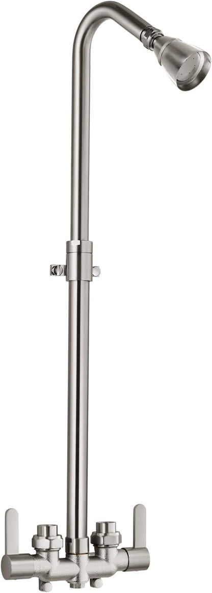Aolemi Outdoor Shower Fixtures Outdoor Shower Kit Faucet System 3 Inch Center 2 Handle Exposed Shower with Brass Mix Valve with Adjustable Bar Pipe Upward Brushed Nickel