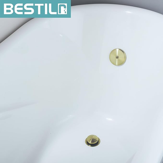 BESTILL Tip-Toe Bathtub Drain Bath Tub Trim Set Conversion Kit with Overflow Faceplate, Brushed Gold