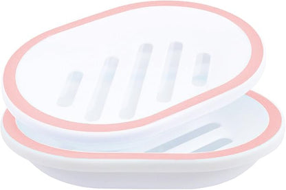 Topsky 2-Pack Oval Soap Dish, Soap Holder, Soap Saver, Easy Cleaning, Pink