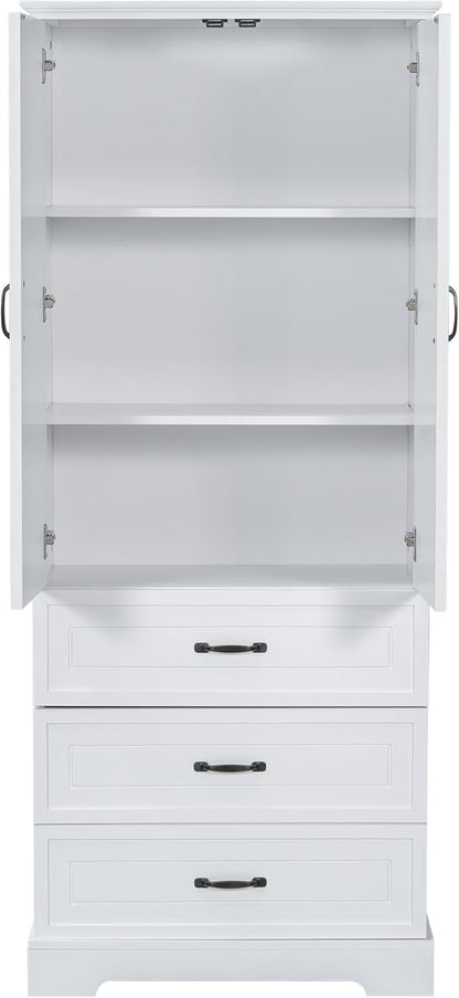 Favfurish 69" Tall Bathroom Storage Cabinet with Doors and 2 Drawers,Modern Linen Cabinets w/Adjustable Shelf & Magnetic Door Stopper,Freestanding Organizer for Dining Room,Kitchen,Office,White