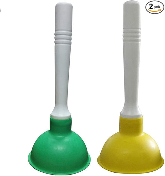 Coralpearl Drain Plunger, Small Hand Force Plumber Helper, Little 4 inch Cup Clog Remover, Tiny Rubber Unclogger in 9" Short Handle for Kitchen Sink, Bathroom Toilet, Shower Bath Tub (Green + Yellow)