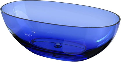 61" Premium Solid Surface Freestanding BathTubs, Upgraded Modern Transparent Blue Design Stand Alone Tub with Pop-up Drain