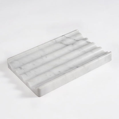 Soap Holder, Marble Soap Dish for Shower, Bar Soap Holder with Water Ripple Design, Easy Cleaning Soap Saver for Kitchen Sink，Bathroom, Executive Italian Natural Stone Soap Tray(Bianco Carrara)