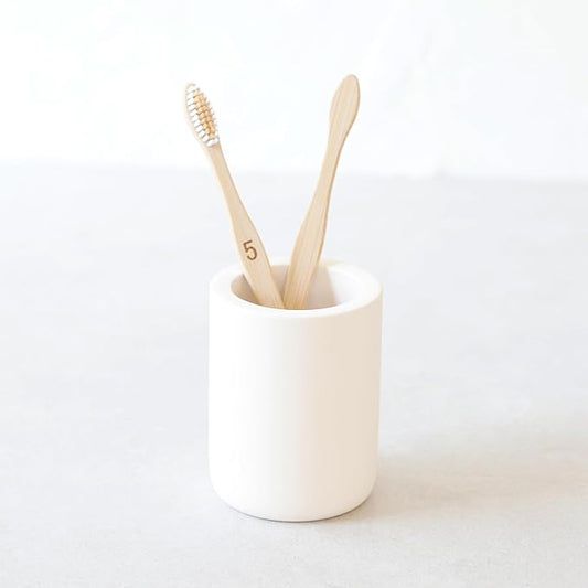 Selegna Drying Stone Toothbrush Holder, Diatomite Toothbrush Holders for Bathroom, Quick Drying Electric Toothbrush & Toothpaste Holder Cup, Diatomaceous Earth Bathroom Sink Organizer (Beige)