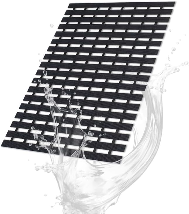 Bath Mat Non Slip Shower Mat Bathtub with Drain Holes and Heavy Duty Rubber No Suction Cups Sturdy Shower Stall Tub Mat for Bathroom, Shower Floor, Pool, SPA, (Black, 2FT X 35FT)