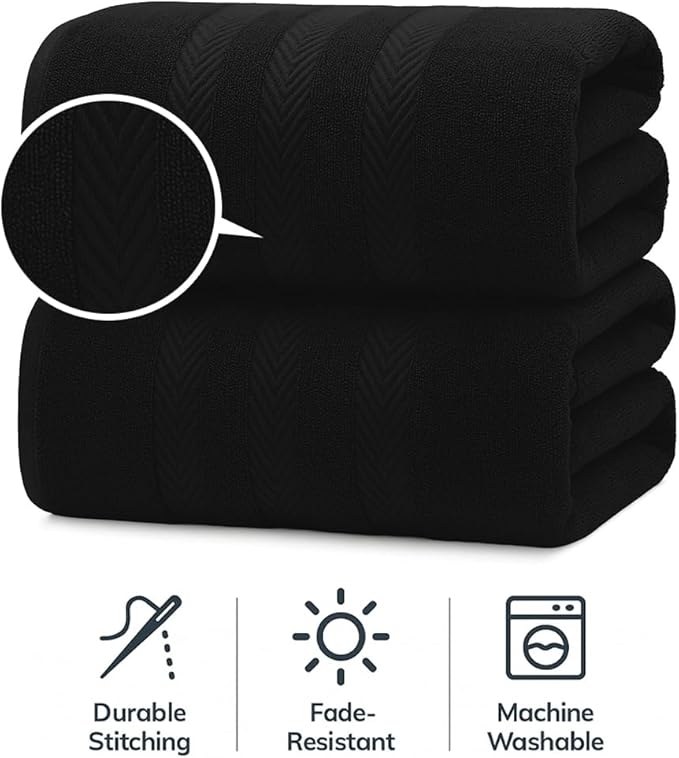 RIVERSIDE Pack of 2 Extra Large Bath Sheets 35 x 70 Inches - 100% Ring Spun Cotton Hotel Quality Oversized Bath Towels - Super Soft, Highly Absorbent & Quicker to Dry - Black