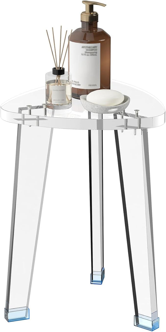Acrylic Corner Shower Stool for Shaving Legs 11.65" D X 11.94" W X 16.34" H, Heavy Duty Shower Foot Rest, for Inside Shower, Waterproof Non-Slip