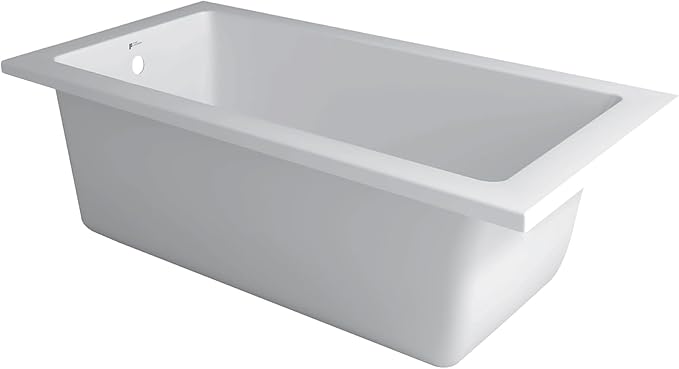 Fine Fixtures Drop In White Soaking Bathtub, Fiberglass Acrylic Material, 72"L x 36"W x 19"H