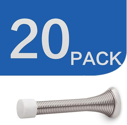 HOMOTEK 20 Pack Spring Door Stopper with Rubber Bumper Satin Nickel 3-1/8" Flexible Spring Heavy Duty Wall Door Stop Low Mounted Door Bumper for Home (Satin Nickel)