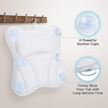 Bath Pillow for Tub Luxury Bathtub Pillow for Head and Neck 4D Air Mesh Spa Bath Tub Pillow Headrest with Non-Slip 6 Strong Suction Cups Bathtub Pillow Soaking Tub Bathroom Bath Gifts