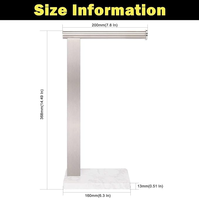 Stainless Steel L-Shaped Hand Towel Holder, SUS304 Bathroom Towel Rack with Thickened Base for Countertop Vanity (Brush Nickel, Square Base)