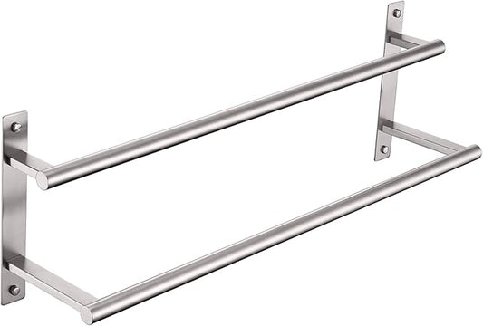 KOKOSIRI 24 Inch Bath Towel Bars Double Towel Racks Bathroom Towel Holder Towel Rails Towel Storage Towel Shelves Wall Mount Stainless Steel Brushed Nickel B5010BR-L24