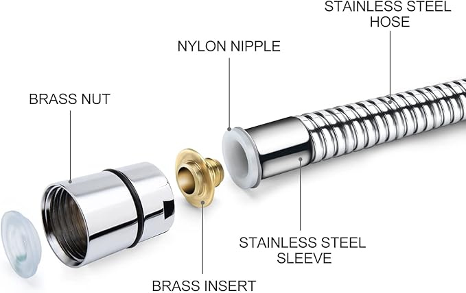 Shower Hose Extra Long 118 Inches Brushed Chrome Handheld Shower Head Hose with Brass Insert and Nut - Lightweight and Flexible