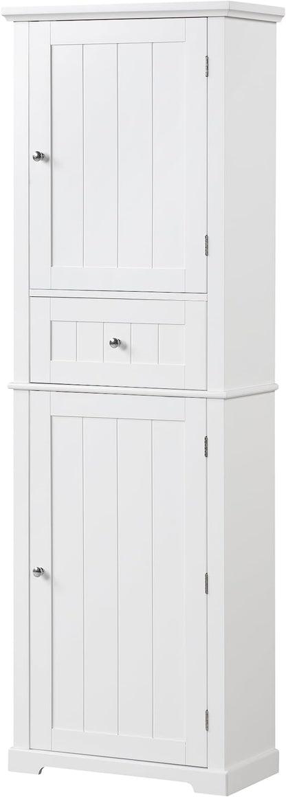 Favfurish Tall Bathroom Storage Cabinet with Doors and Drawer,Modern Linen Cabinets w/Adjustable Shelf & Anti-Toppling Device,Freestanding Narrow Cabinet for Bathrooms,Living Room, Entryway,White