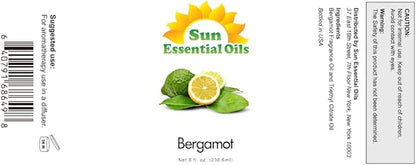 Sun Essential Oils 8oz - Bergamot Essential Oil - 8 Fluid Ounces