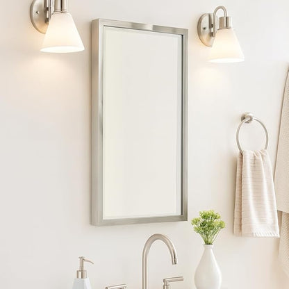 TEHOME Brush Nickel Metal Framed Recessed Bathroom Medicine Cabinet with Mirror Rectangle Tilting Beveled Vanity Mirrors for Wall 16 x 24 inches