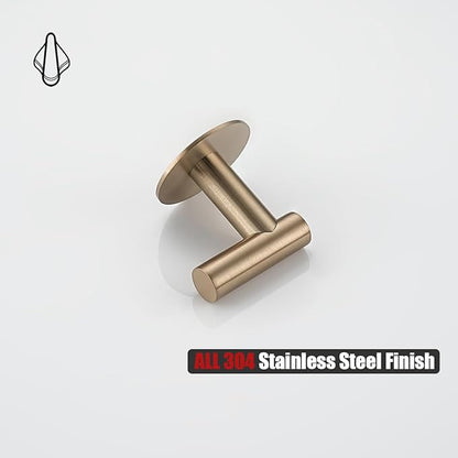 JQK Self Adhesive Towel Hook Champagne Bronze, No Drill Stick on Coat Robe Clothes Wall Hook for Bathroom 2 Pack, 304 Stainless Steel, ATH110-CB-P2