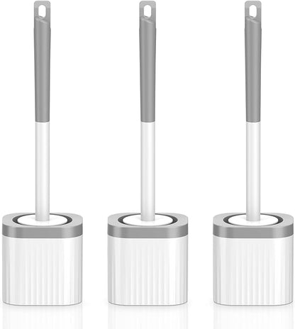 Toilet Brush, 3 Pack Toilet Brush and Holder Set with Nylon Bristles Toilet Bowl Brush Compact Hidden Scrubber Brushes for Bathroom Deep Cleaning, Grey & White