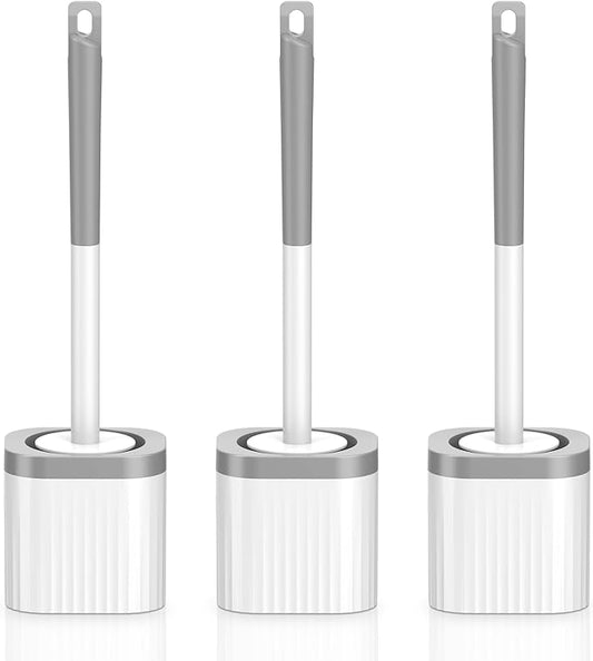 Toilet Brush, 3 Pack Toilet Brush and Holder Set with Nylon Bristles Toilet Bowl Brush Compact Hidden Scrubber Brushes for Bathroom Deep Cleaning, Grey & White