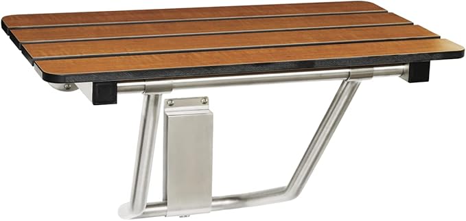Seachrome 32-inch x 15-inch in ADA Folding Wall Mount Bathroom Shower Seat Bench, Teak Phenolic Seat