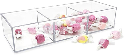 Isaac Jacobs Large 3-Compartment Acrylic Stackable Organizer (12.9" L x 5" W x 2.7" H), Multi-Sectional Tray & Storage Solution for Makeup, Craft Supplies, Bathroom, Kitchen, Office (Clear)