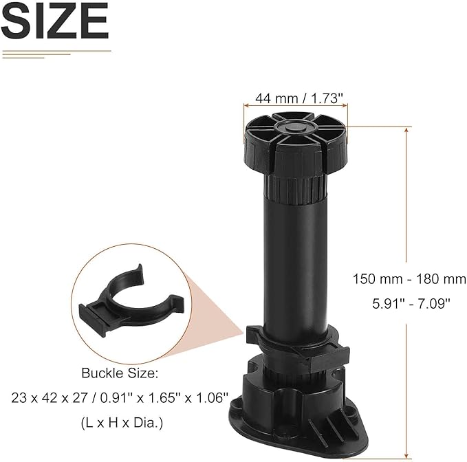 150x44mm(LxW) Adjustable Leveling Feet - 8Pack- Good for Furniture - Leveler Support Frame Replacement Legs - Black